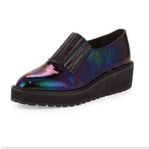 Loeffler Randall Ria Iridescent Wedge Loafer in Petrol
